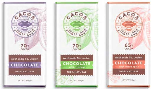 Design pentru ambalajul brandului de ciocolată Cacoa Sainte Lucie, realizat de Mila Katagarova